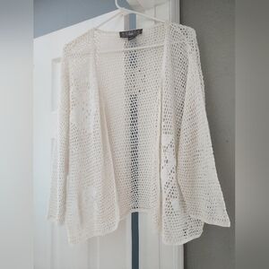 Norton Petites Cotton Knit Lightweight Cardigan Sweater Floral Size PXL
